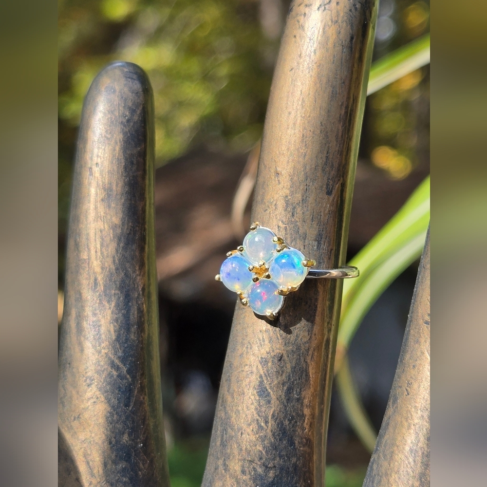 HOST PICK! ππ Opal Natural 4k Sterling & Gold Ring Sz6.5 - Picture 4 of 8